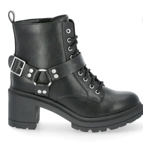 NO BOUNDARIES Womens Black Moto Combat Boots Size 10 Wide 10 - Picture 3 of 6